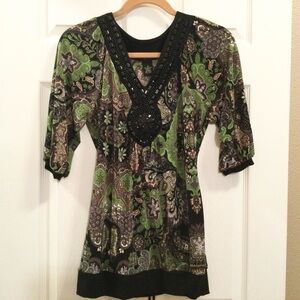 NEW! GNW Green Jewel Embellished Tunic with tie back
